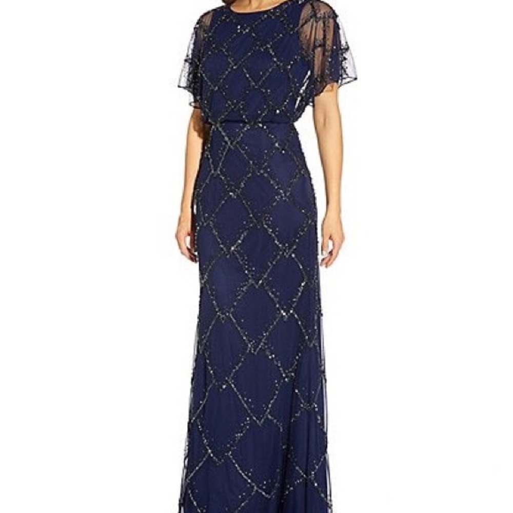Adrianna Papell Navy Beaded Maxi Dress